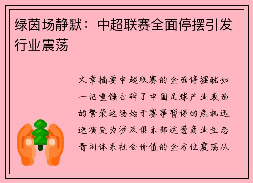 绿茵场静默：中超联赛全面停摆引发行业震荡